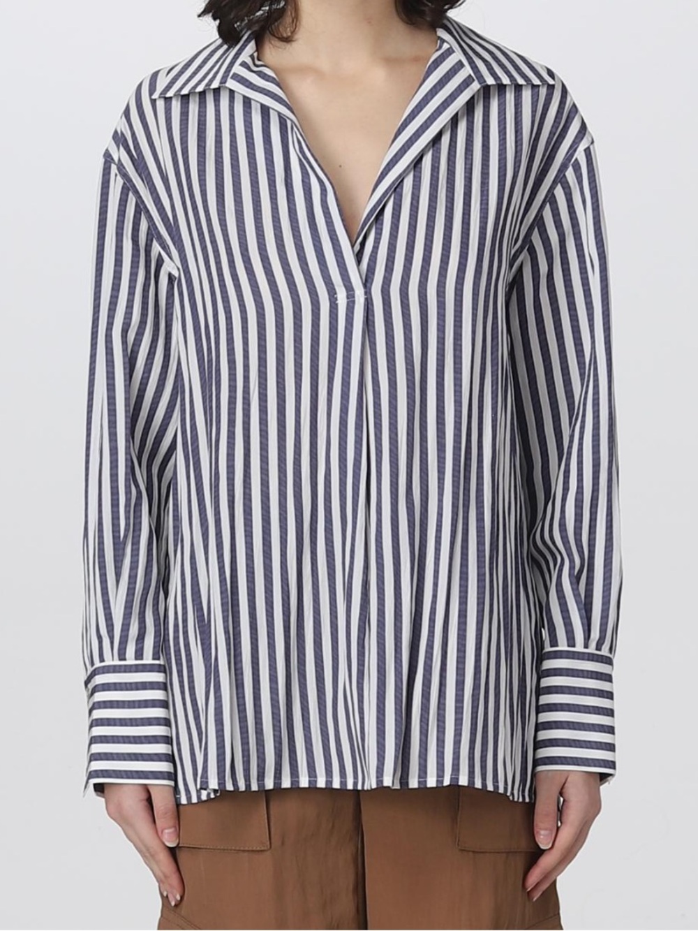 Vince Navy and White Vertical Stripe Shirt